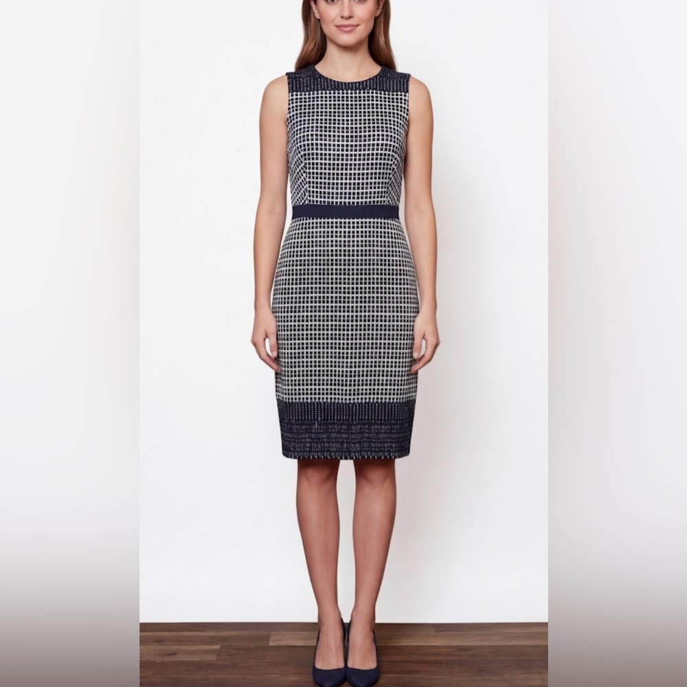 J.Crew Tweed Dress Sleeveless Lined Tank Navy White Check Size 4